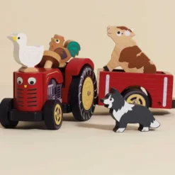 Wooden Farmyard Tractor & Trailer Toy